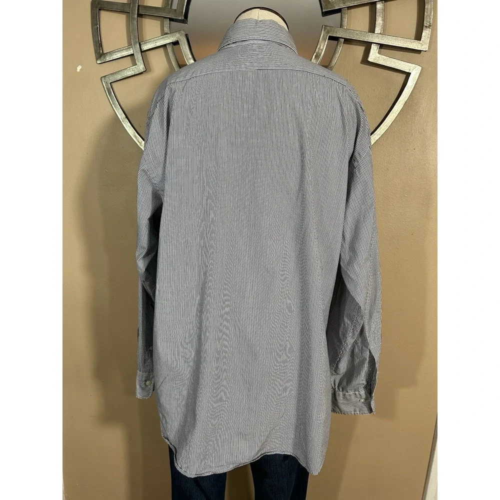 Polo Ralph Lauren‎ Button Down Long Sleeve 17 34/35 Blue Black Stripes Estate